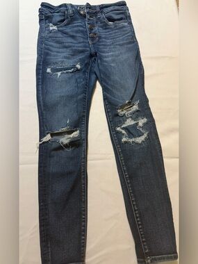 American Eagle Outfitters Distressed Dark Blue Ripped Skinny Jeans